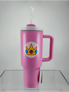 Super Mario Pink Crown Double-Wall Tumbler With Straw